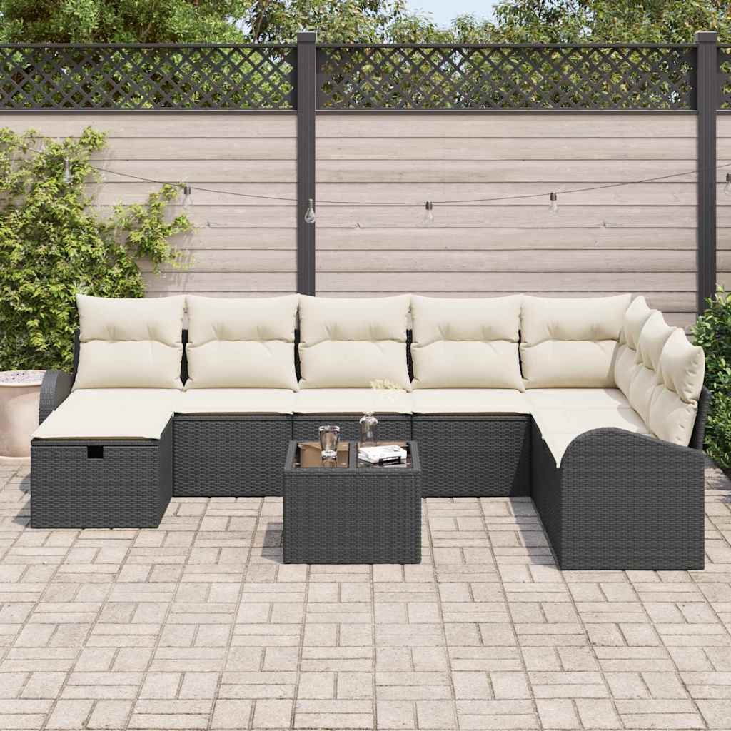 Garten-Sofa-Set 9 pcs Schwarz und Creme 289 x 179 x 85 cm